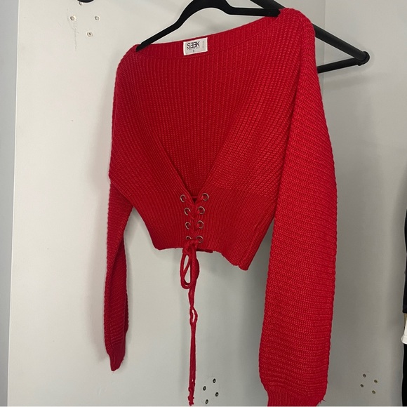 SEEK Chunky knit cropped corset puff sleeve sweater - Picture 6 of 8